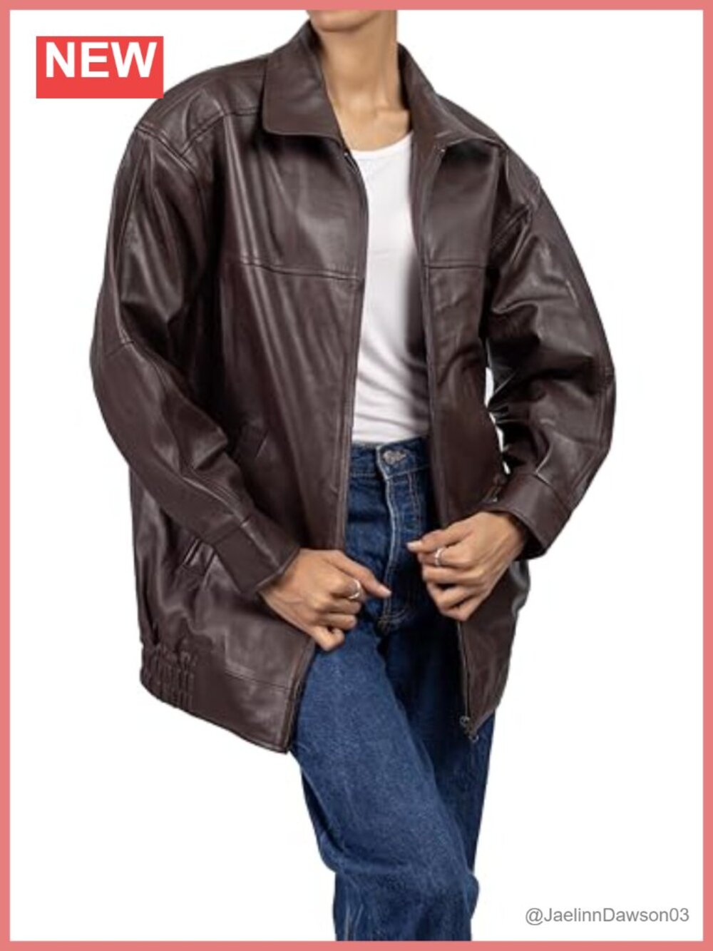 Oversized Lambskin Leather Jacket - Notch Collar Zipper Pockets